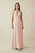 A-Line Pleated Chiffon V-Neck Bridesmaid Dress in Pale Blush